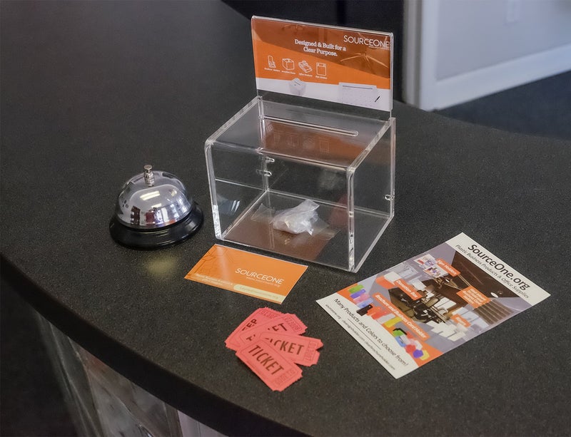 SourceOne Source One Small 5-Inch Wide Deluxe Oblong Donation Box with Ad Frame & Free Lock (Clear) - Image 2